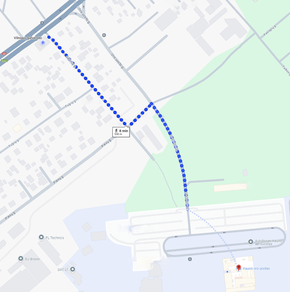 ParkingONE žemelapis iki Kauno oro uosto