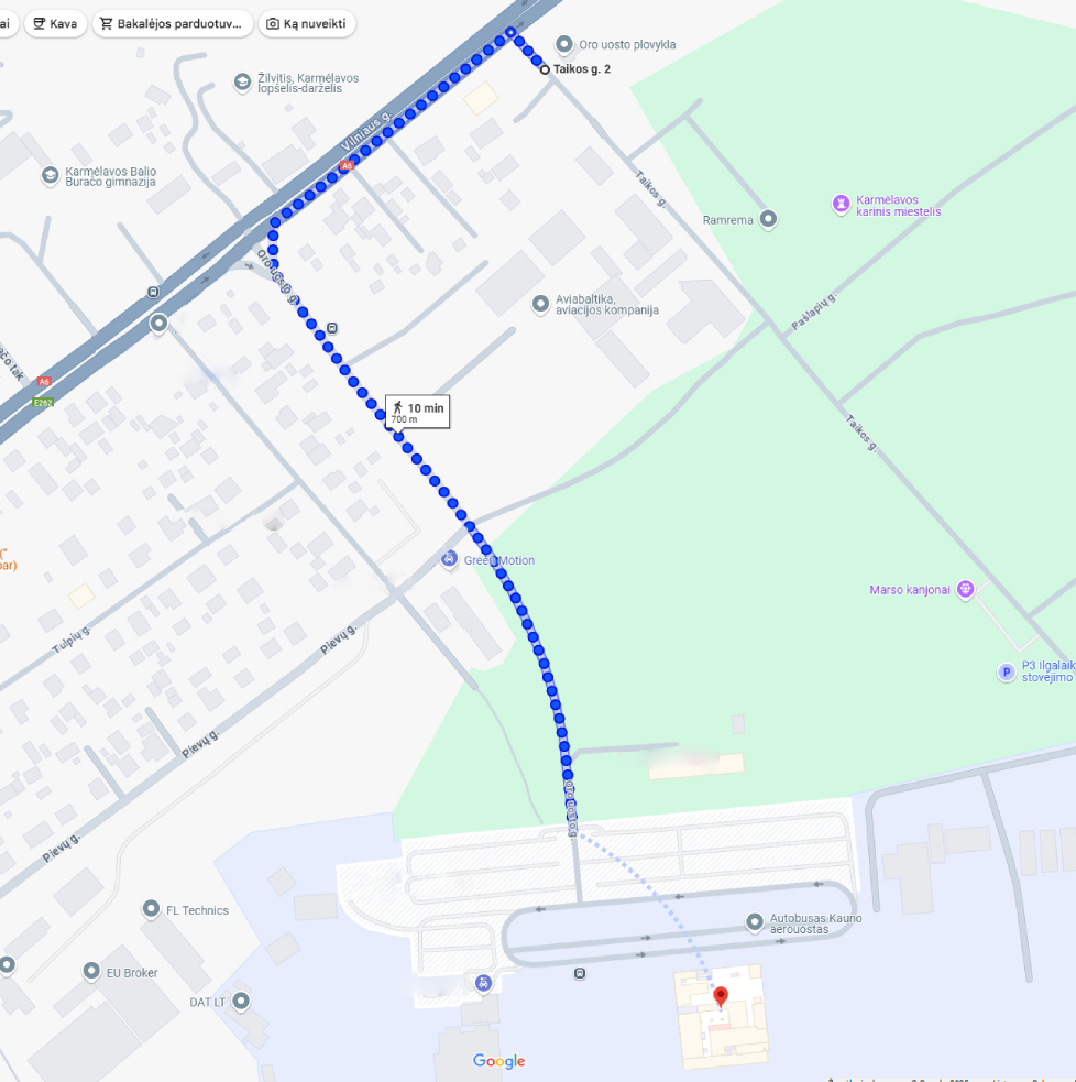 ParkingONE žemelapis iki Kauno oro uosto